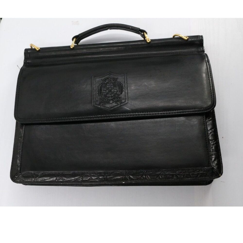 Belle Rose Black Leather Briefcase with Shoulder Strap Laptop Case